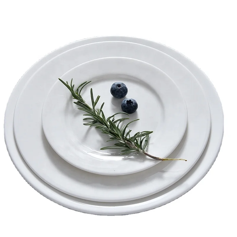 

flat white porcelain cake plate Pure white ceramic round flat plate western steak modern restaurant plates