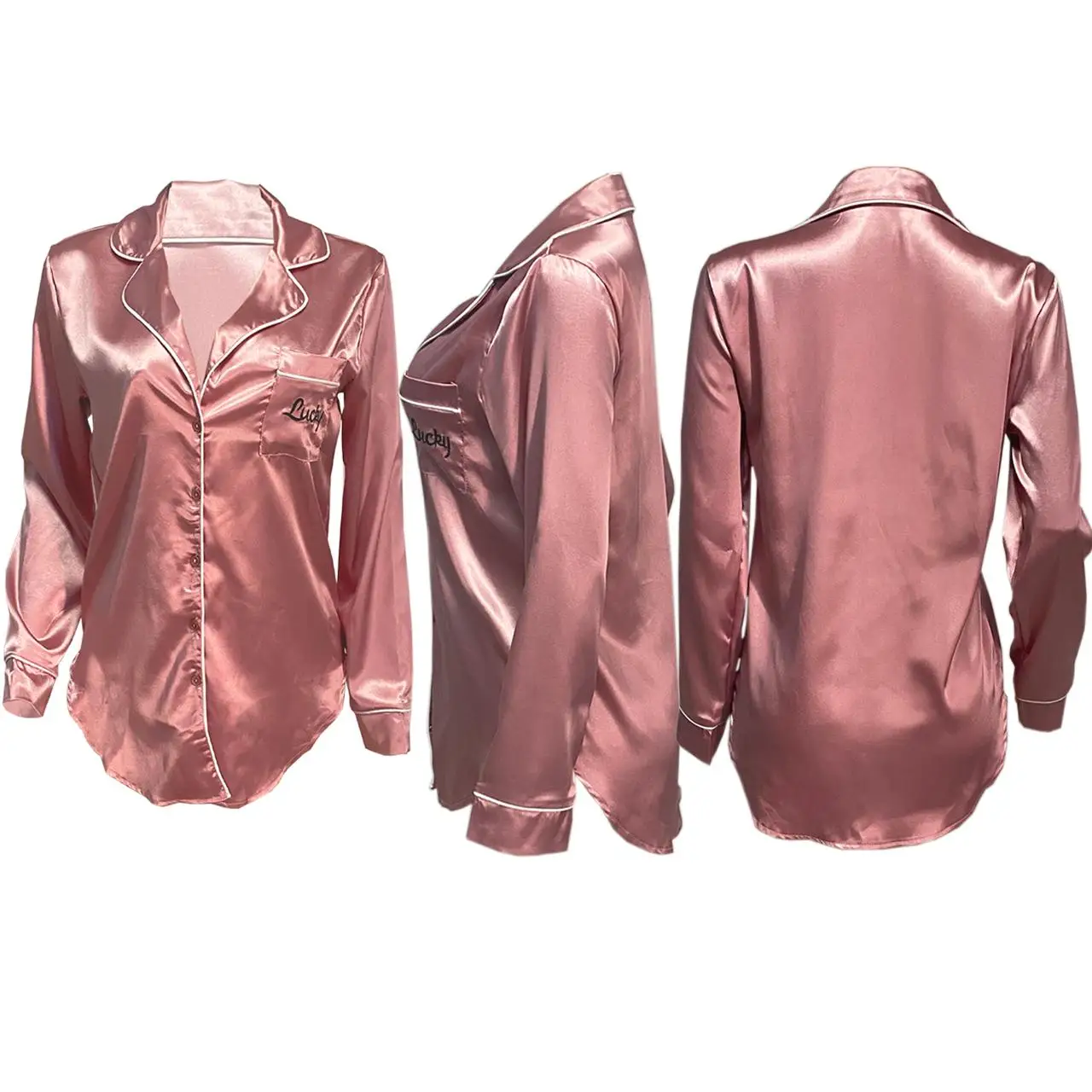 

2021 women long sleeve shirt silk pajamas ladies night wear Satin pyjamas adult robe sleepwear lounge wear