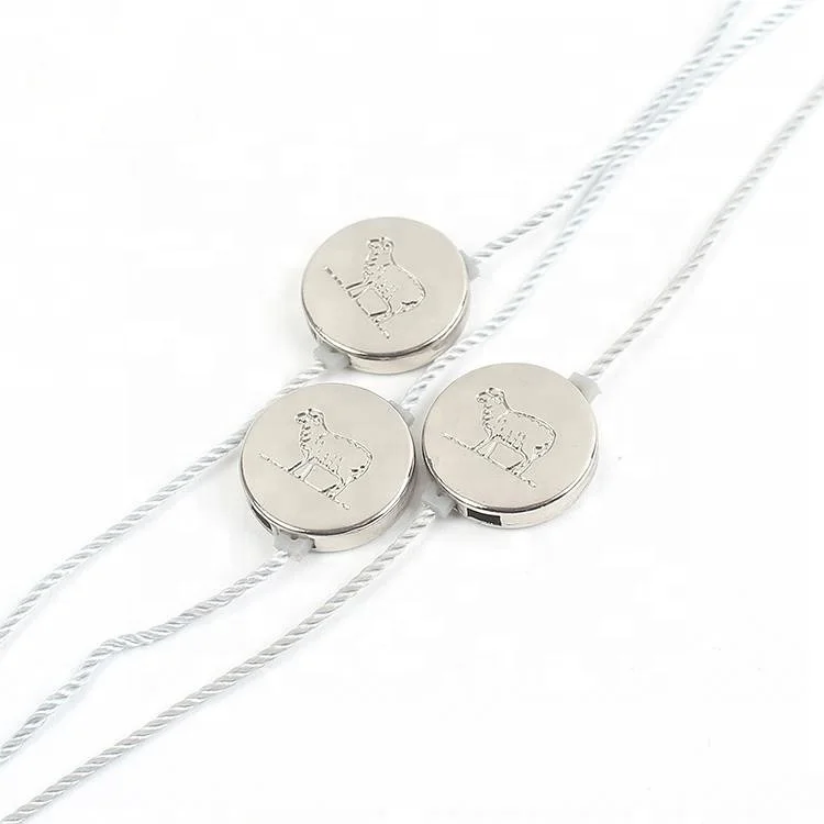 

Custom Debossed Logo Metal Seal Hang Tag String Fastener for Garment
