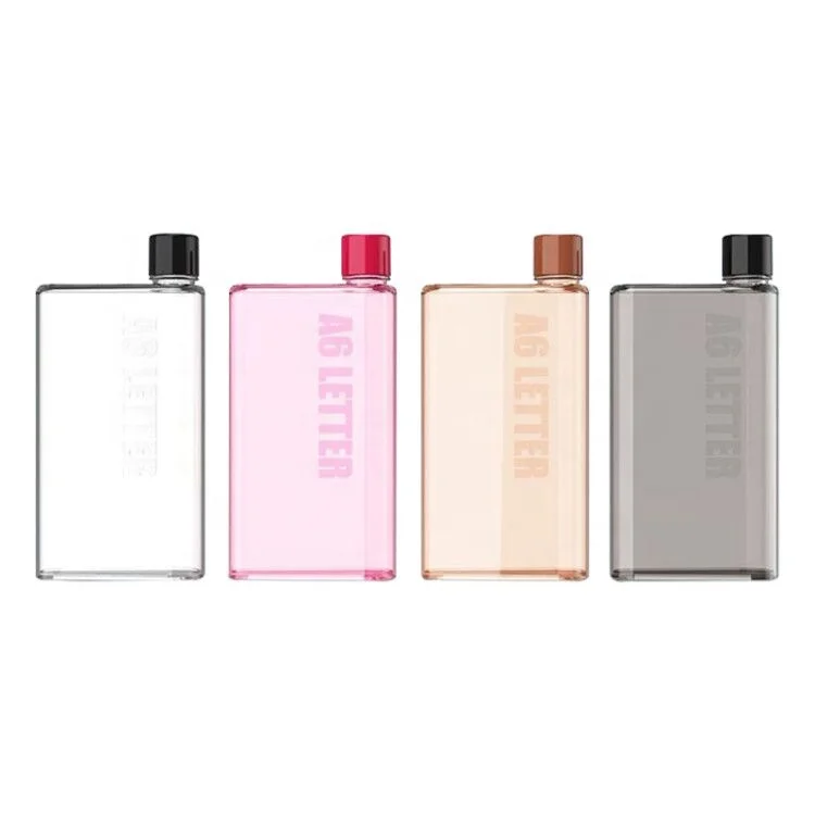 

550ml Custom Logo Bpa Free Clear Portable Flat A5 Plastic Water Bottle, Purple,plum,black ,blue,green or customized