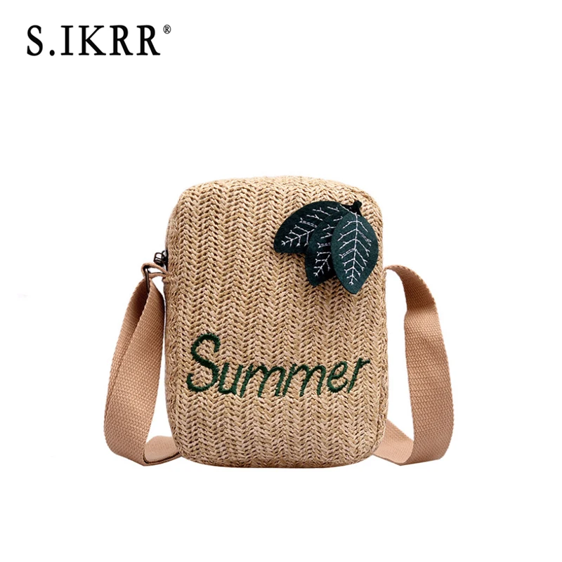 

Drop Shipping Fashion Square Straw Bag Women Summer Letter Embroidery Candy Color Rattan Bag Hand-woven Shoulder Messenger Bag, Pink and black