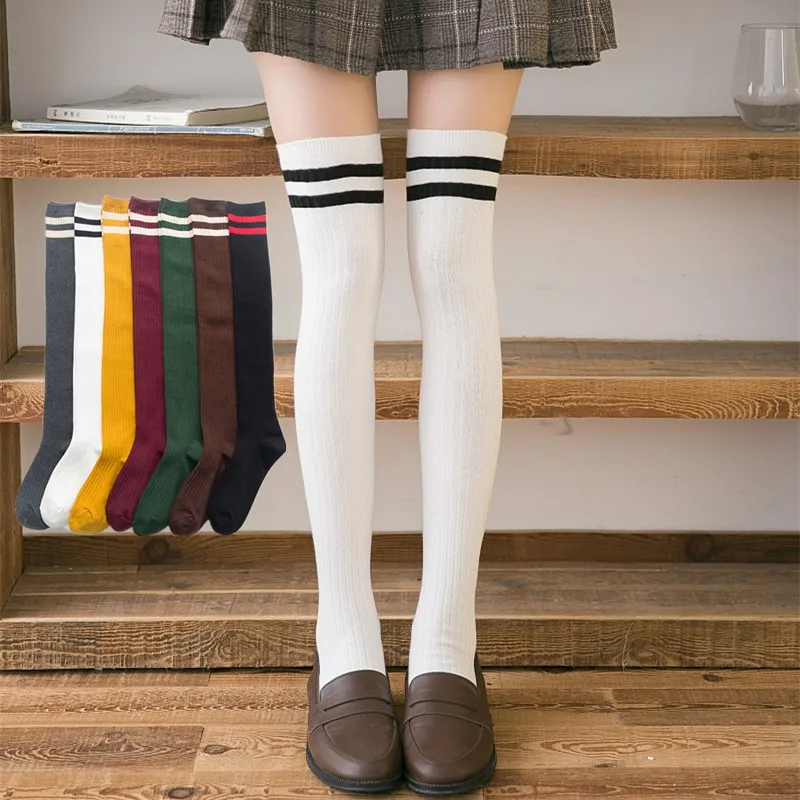 

Wholesale custom over the knee multi-colors cotton young long women thigh high socks for ladies