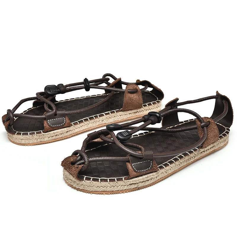 

Latest models high quality wholesale rome style women rope leather black straw sandals mens 2021 factory sale, As picture and also can make as your request