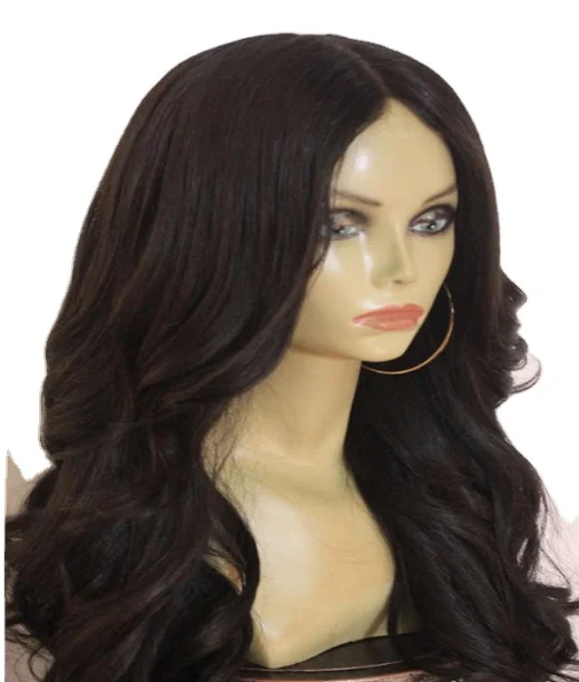 

Synthetic 26 inches Hot selling chemical fiber high temperature silk wig black mid-length curly hair big wave wigs