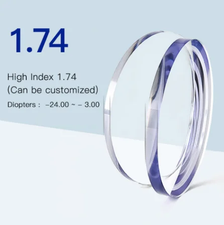 

2022 Free Sample 1.74 Blue Light Blocking Lenses High Index 1.74 Clear Lenses Severe Myopia Optical Glasses Prescription RX-able