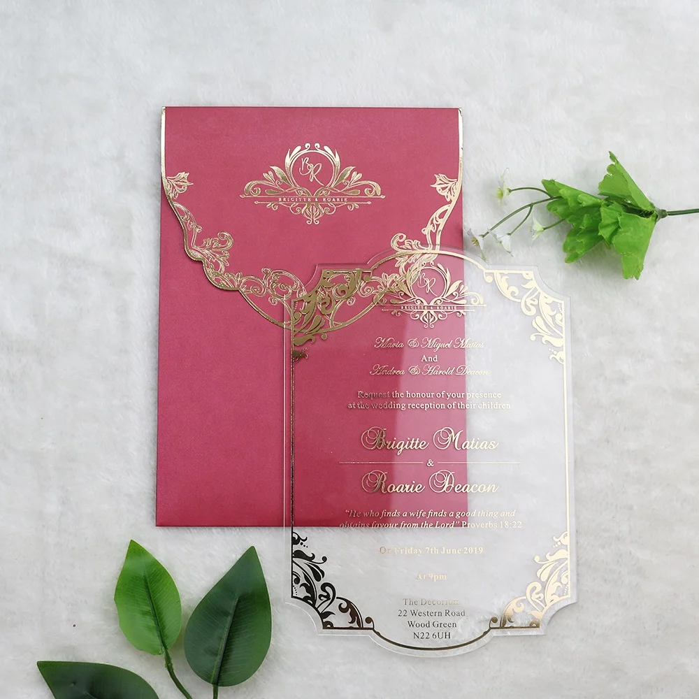 

Wholesale Clear Acrylic Wedding Cards With Printed Envelope