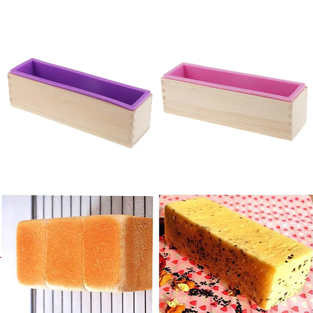 

Large Rectangular Soap Silicone Loaf Mold With Wood Box DIY Tool For Soap Cake Making, Blue,purple ,pink or according to your request .