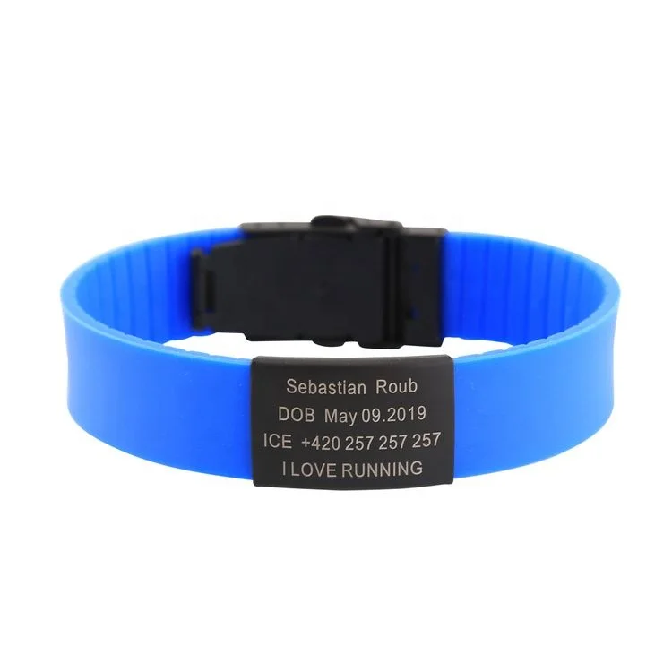 

Customized Silicone Wristband Mens Sport Silicone And black Stainless Steel Id Bracelets