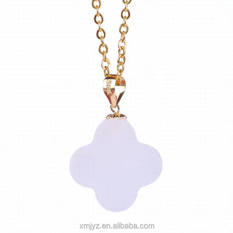 

Certified Four Leaf Clover 18K Gold Natural Hetian Jade Sapphire Pendant
