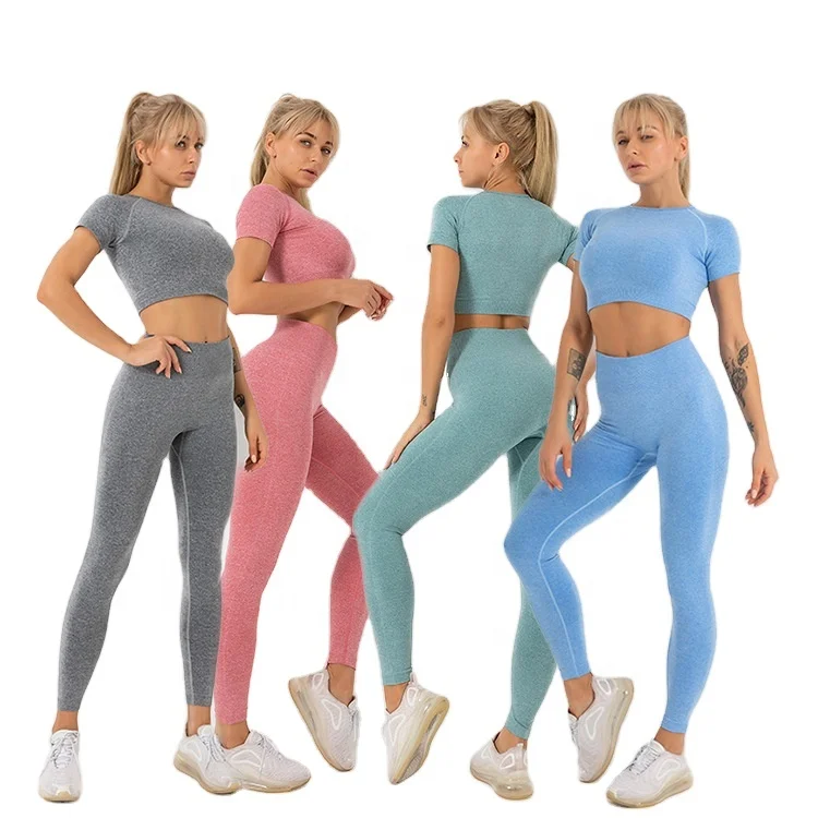 

Wholesale 22 new spring and autumn seamless knitted short-sleeved trousers sports fitness yoga suits