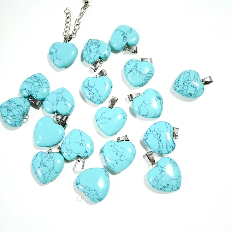 

New hot selling products quartz blue turquoise heart pendant necklace rose crystal, Natural color pendant