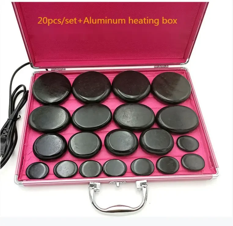 

20pcs/set Hot Stone Massage Set Heater Box Massage Stone With Aluminum Heating Box Heat Massage Kit Basalt Energy Stones