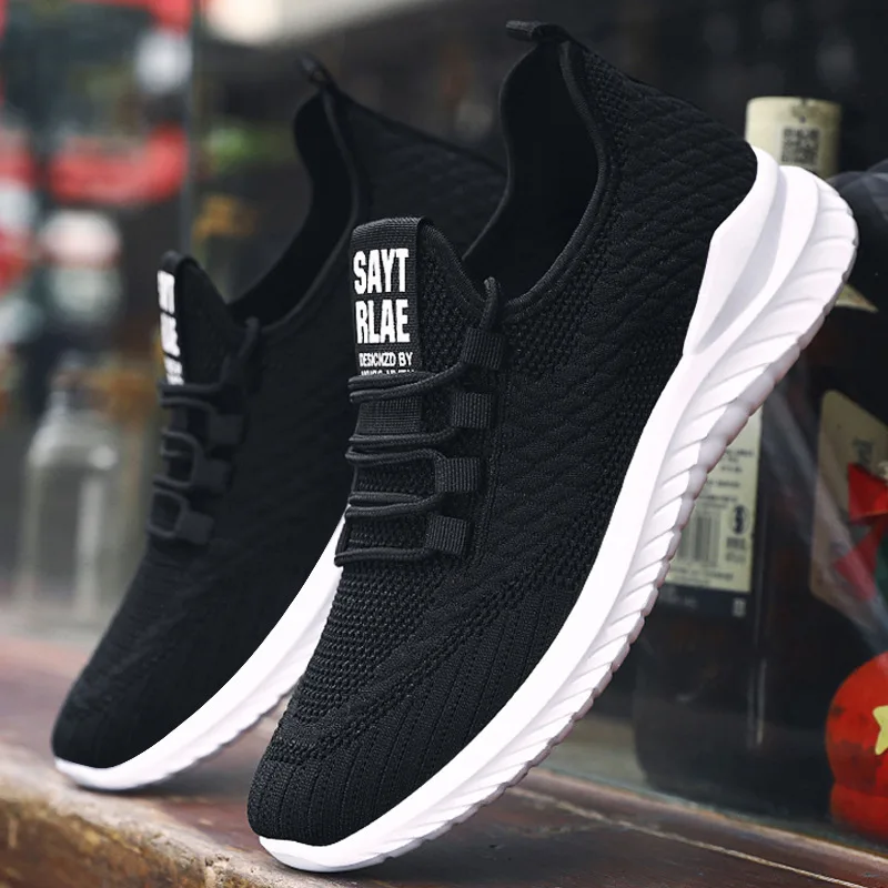 

Simple design running fashion durable Knit Upper lace-up comfort sneakers men light casual sports shoes