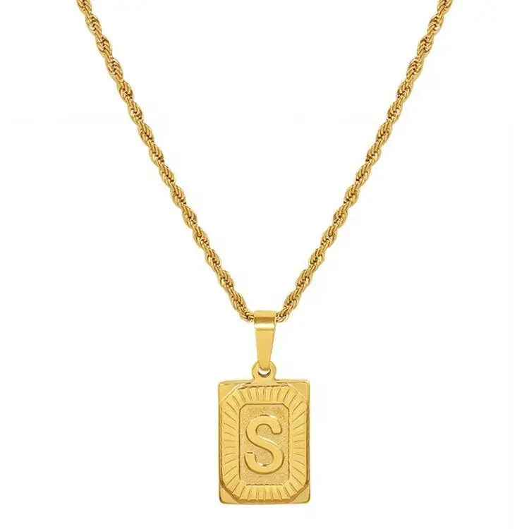 

Non Tarnish 18k Gold Plated A-z Initial Women Jewelry Hexagon Rectangle Alphabet Letter Pendant Stainless Steel Necklace