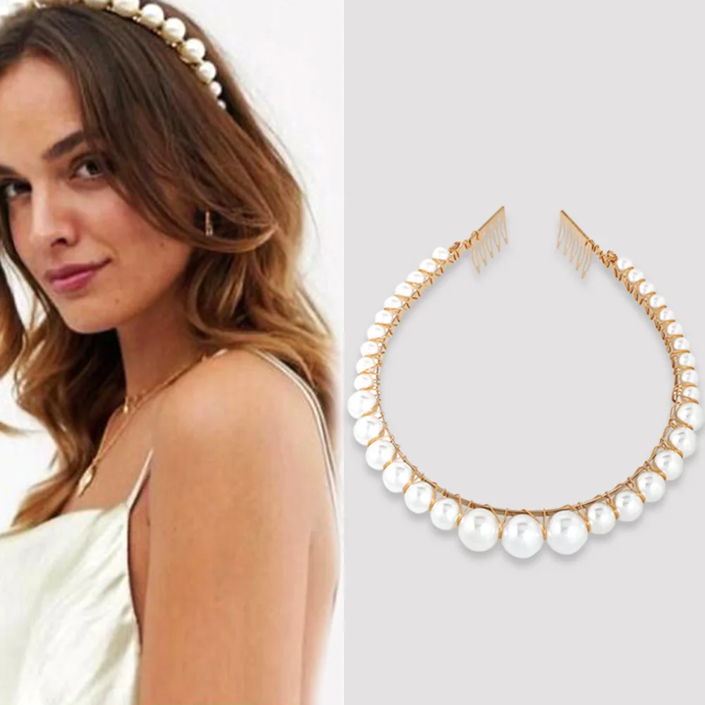Large Ivory Full Pearl Headbands Trendy Women Hairbands Girl new Luxury Fas A3K8 Large Ivory Full Pearl Headbands Trendy Women Hairbands Girl new Luxury Fas A3K8