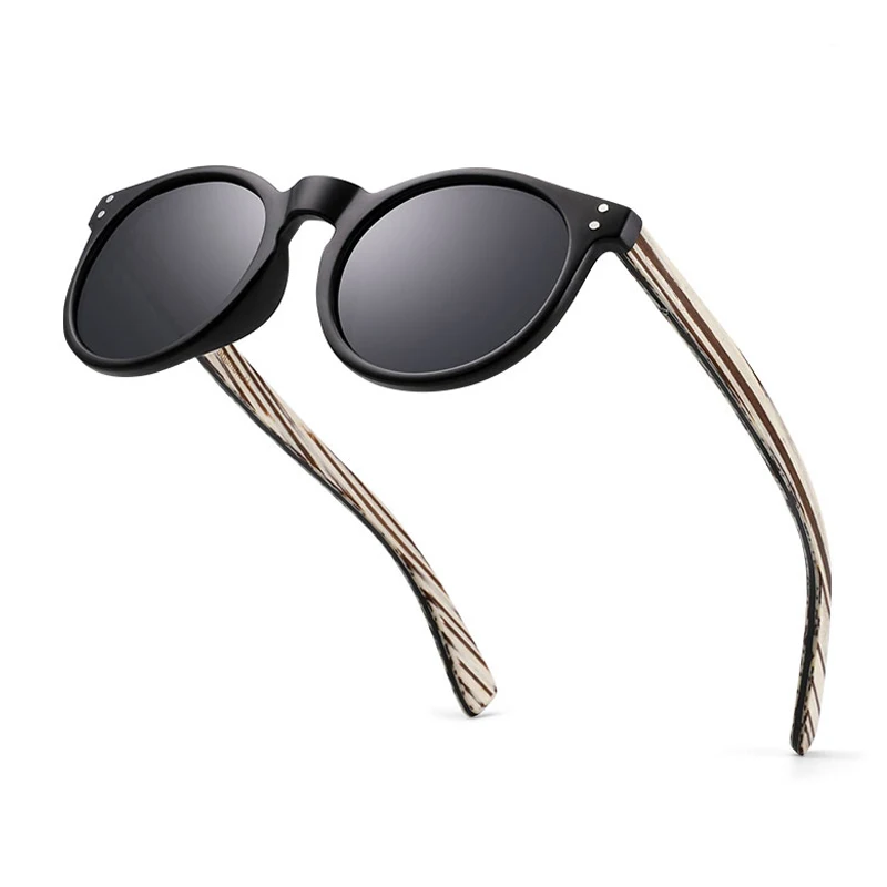 

Best selling Men Round PC frame Bamboo Wood Legs Sunglasses Polarized UV Protection with small pins for women men, Custom colors