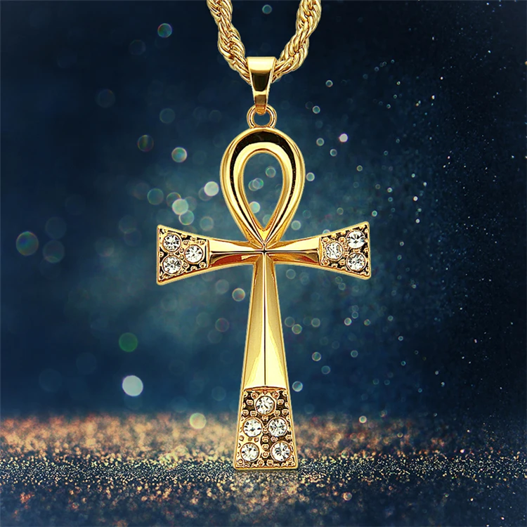 

Yale Jewelry Hip Hop Bling Iced Out CZ Diamond Egyptian Necklaces Cross Ankh Key Pendant Necklaces Men