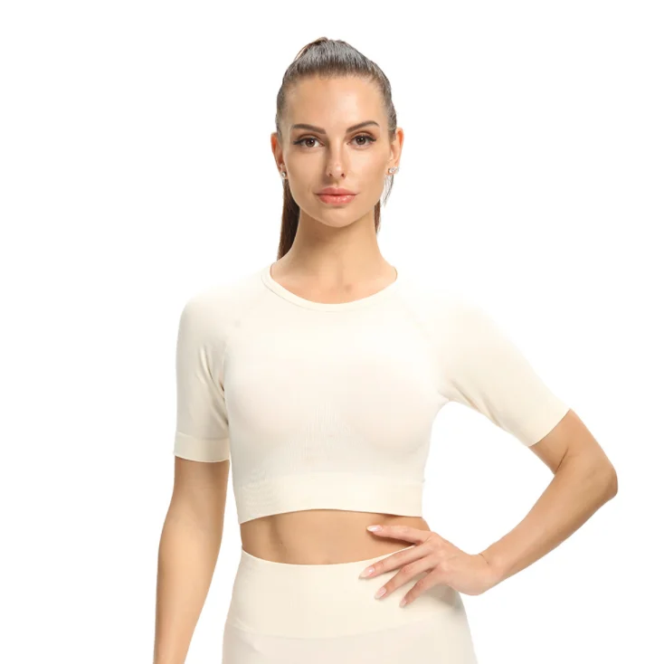 

European And American Little Nylon Seamless Leisure Sports Yoga Slimming Suit Short-Sleeved Women, 3 colors