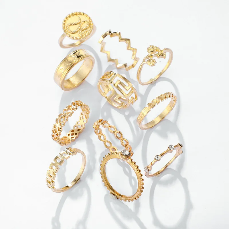 

Wholesale 10Pcs/Set Fashion Gold Color Vintage Boho Knuckle Party Finger Ring Set for Women