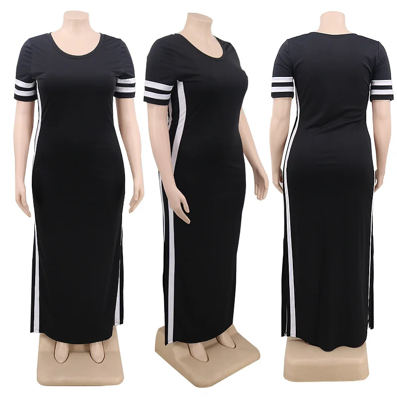 YF1148 Ladies Sexy Casual Dresses Summer Soft Black Solid Slit Dresses Women Plus Size Long Dresses 4xl, 5xl