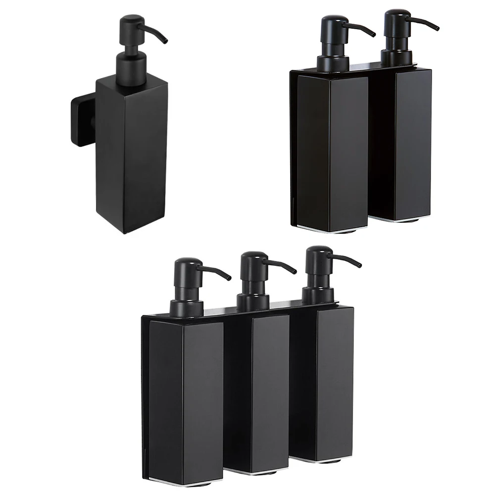 

Wall mounted 304 Stainless Steel black Square Hand Sanitizer shower shampoo triple Soap Dispenser Bottle