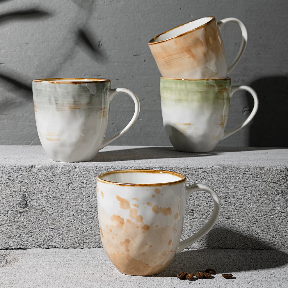 

JiuJiuJu Nordic Style Crockery Milk Mugs Colorful Glazed 380ml 12OZ For Home Hotel Club Coffee Tea mugs Wholesale Ceramics Mug, Brown, customized color