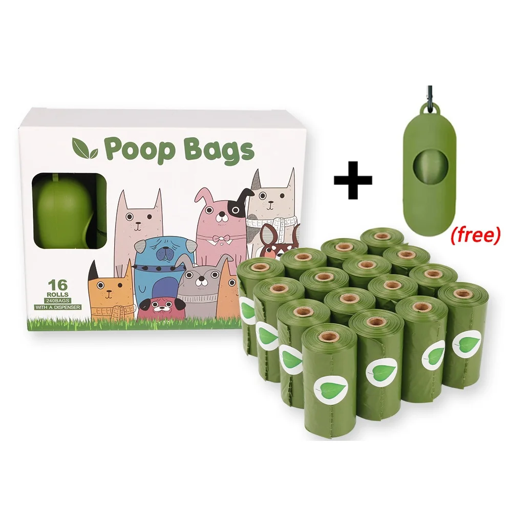 

biodegradable dog poop corn bags with dispenser,pet dog waste bag,plastic doggy bag, Green