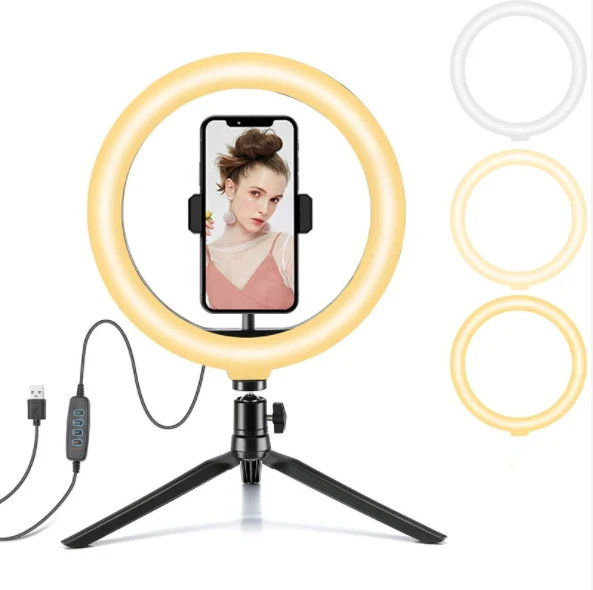 

Makeup 10 inch ring light With Desktop Tripod Live Video Circular Ceiling Photography Led Selfie Ring Light With USB Phone Clip
