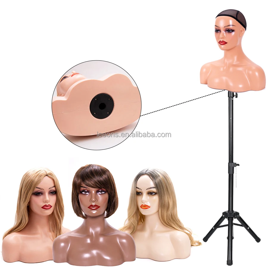 

Realistic Half Body Dark Light Color PVC Black Double Shoulders Mannequin Head For Wigs, Dark brown, beige, white