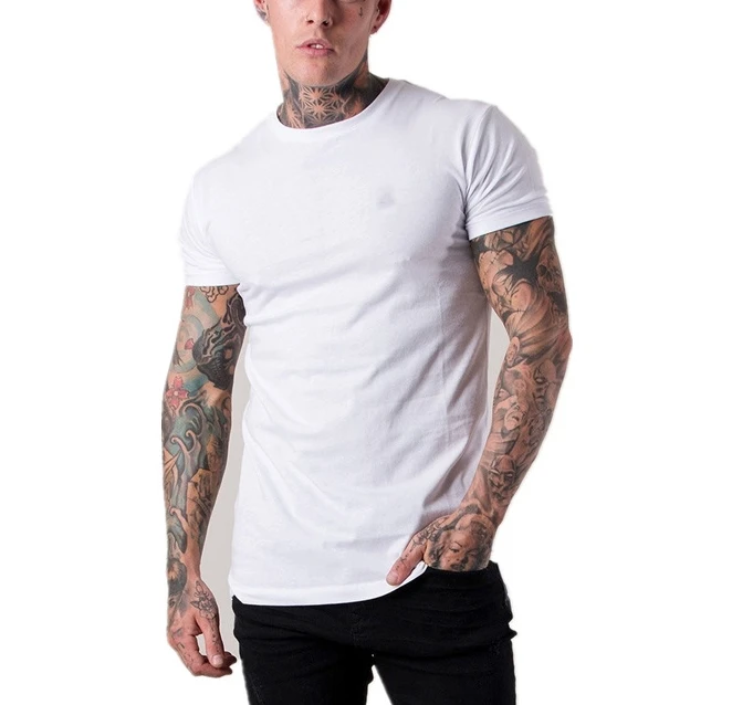 

2021 custom logo men round neck casual sports mens tshirts cotton polyester men's t-shirts longline