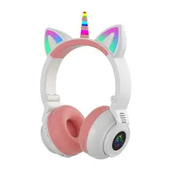 Wireless Unicorn Headphones Girls Kids Cartoon BT 5.0 Earphone Built-in Microphone Cute Cat Headsets Suppor SD Card Gifts