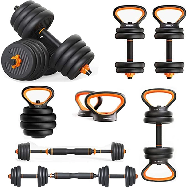 

2021 New Popular Drop Shipping 10KG 6 In 1 Adjustable Dumbbell Barbell Kettlebell Set Push Up Rack Stand Multi-functional