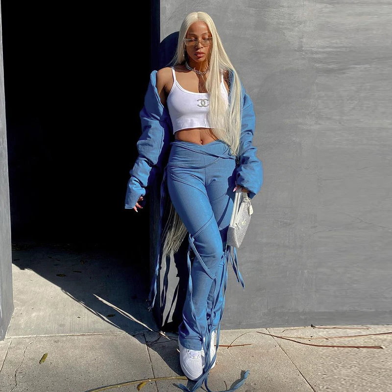 

Budhaul M21PT165 Casual Low Waist Tassel Women Trouser Solid Color Jeans Straight Pants Streetwear, Customized color
