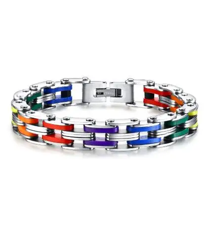 

WIIPU Silicone Stainless Steel Bracelet Men Bangle Rainbow Color 316L Stainless Steel Clasp Bracelet Bracelet