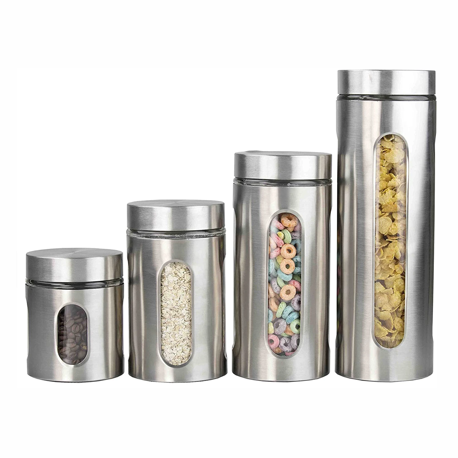 

Kitchen Canister Food Tea Coffee Sugar Caddy Glass Storage Jar Canister Set Bottle Stainless Steel Small Metal Canister With Li, Silver