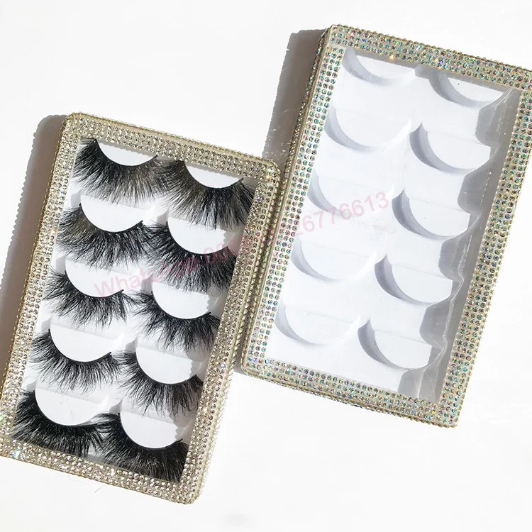 

5 Pairs Faux Mink Eyelashes Empty Bling Glitter Rhinestone Lash Book Multi Pack False Eyelashes Wholesale Vendor Eyelash Set, Natural black