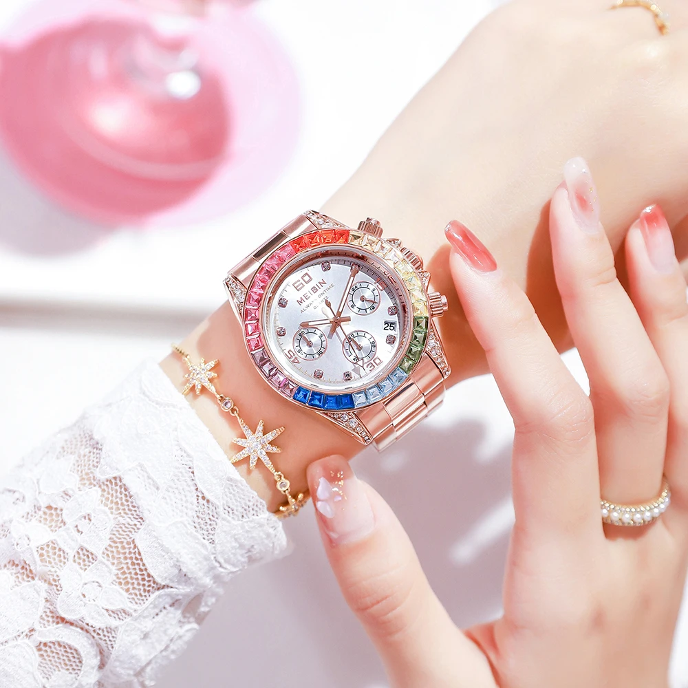 

newest style wristwatch oem ladies movement luxury multi functional quartz watch ladies shenzhen wristwatches hands brand 1481, 4 colors