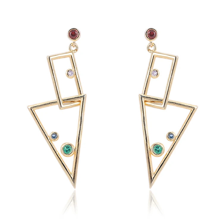 

DIY Jewelry Gold Plated Earrings 925 Sterling Silver Women Fashion Luxury Geometric Triangle Dangle Earrings