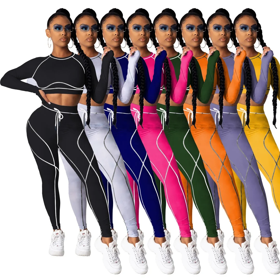 

YS433 2020 New product women 2 pcs pants sets fitness clothing long sleeve high waist two piece workout set