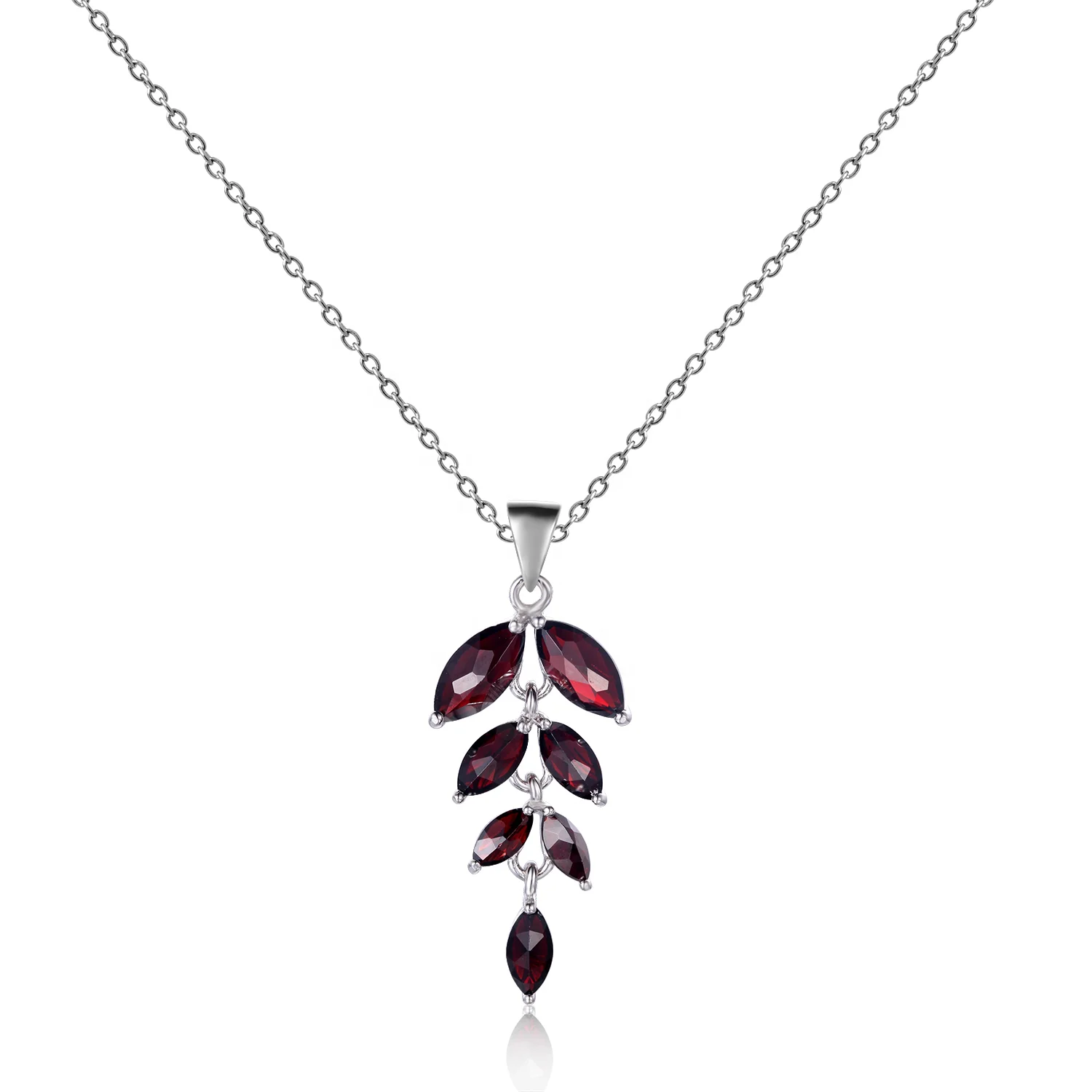 

Abiding Classic 925 Sterling Silver Pendant Natural Garnet Gemstone Personalized Necklace Pendant Leaf Pattern