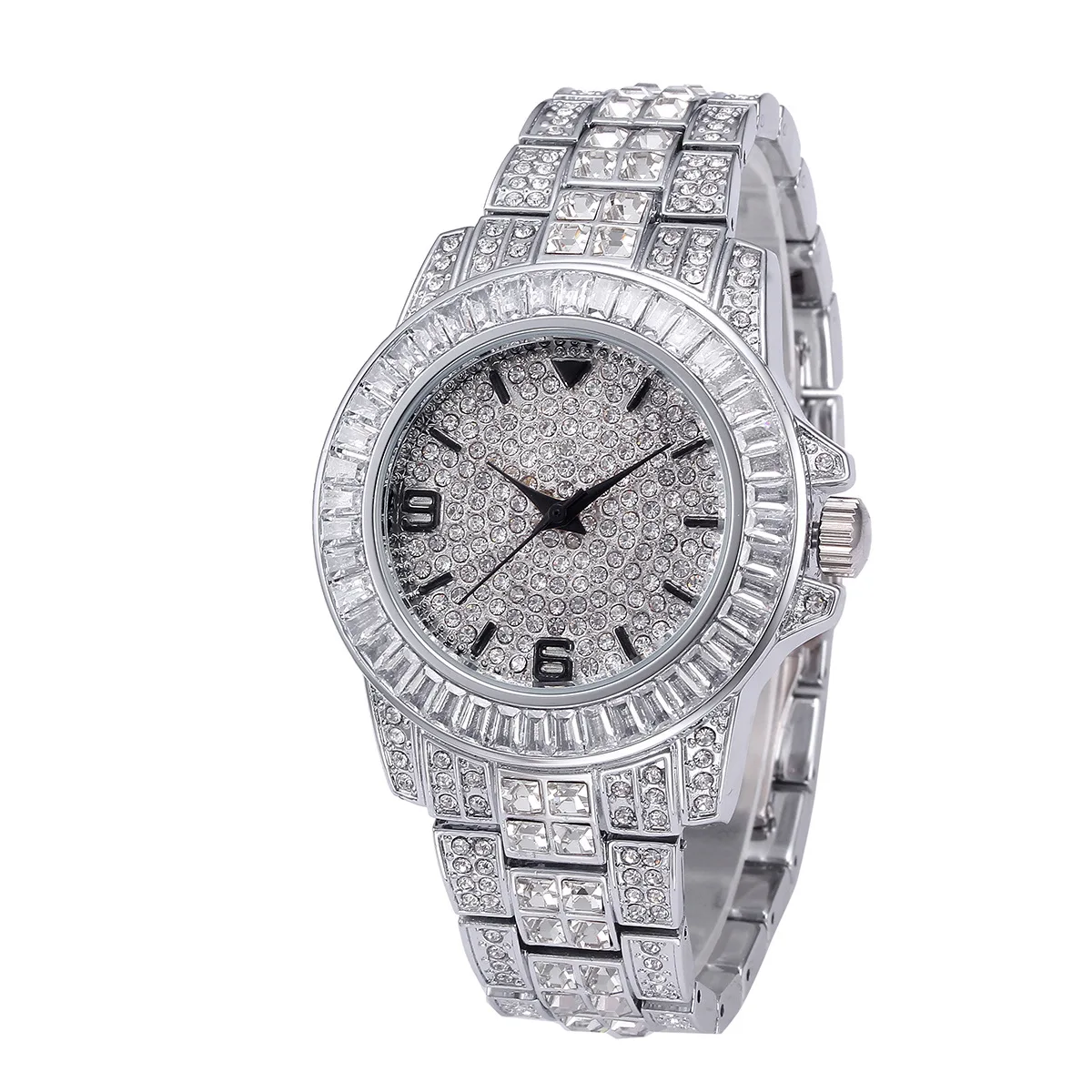 

High Quality Luxury Waterproof Stainless Steel Full Diamond Watch Stone Mens Iced Out Watch Hiphop Jewelry Zircon, Picture