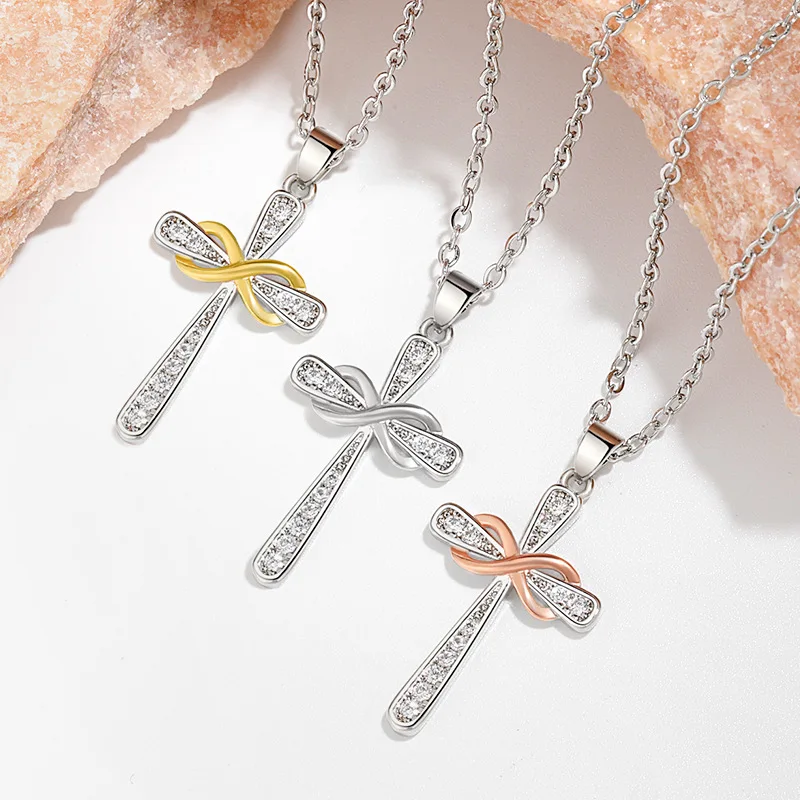 

Fashion Personality Retro Eternal Cross Crystal Necklace Infinity 8 Figure Cross Necklace Gifts for Women