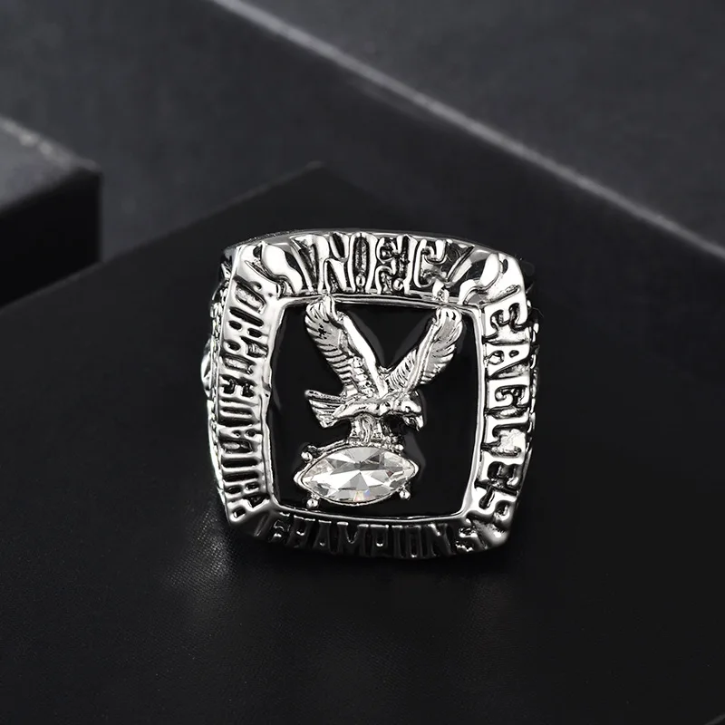
1980 Philadelphia Football Championship Ring Black Silver Jewelry Zircon Alloy Sport Ring for men and women fans gift 