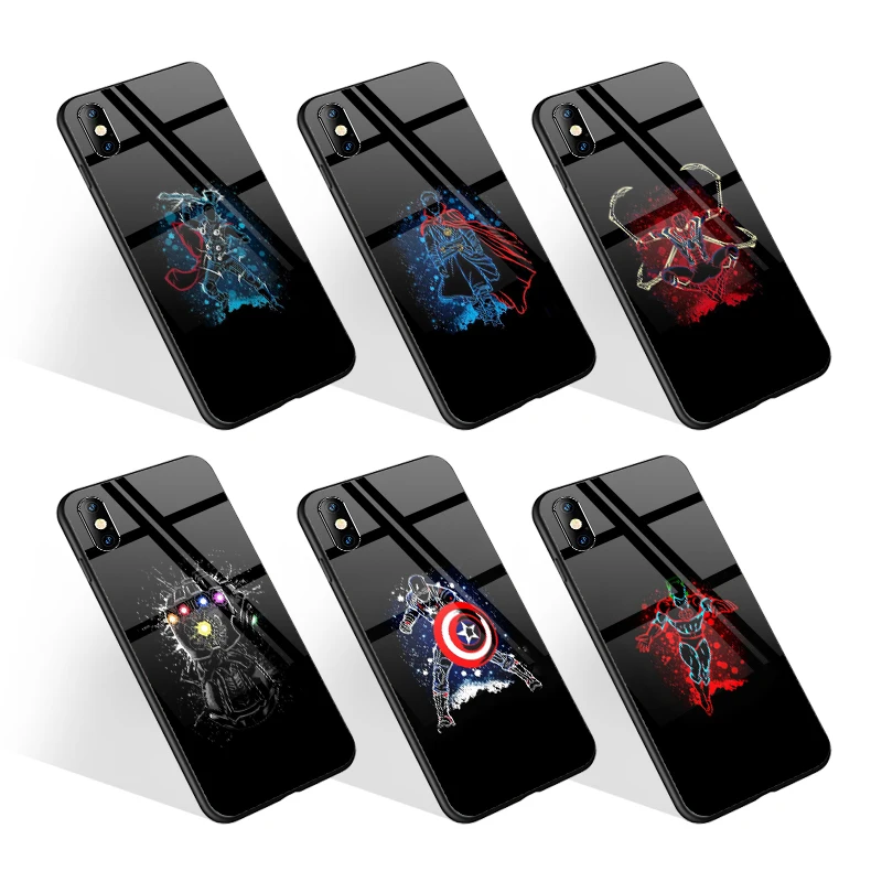 

Custom UV Print Superhero Design Tempered Glass Phone Case for iPhone 12 XR 11Pro Max SE2 Coque TPU PC Back Cover, Black