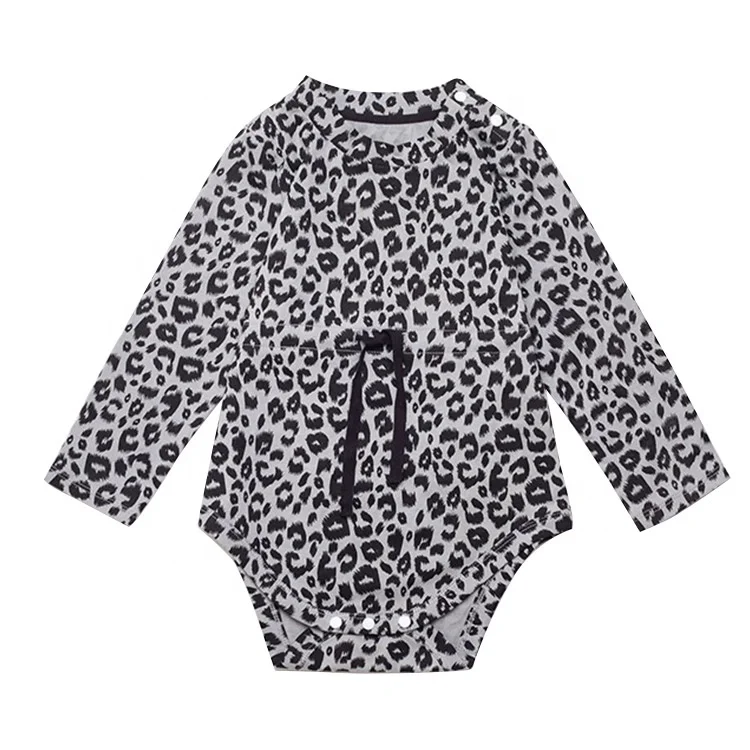 

Newborn Baby Long Sleeve Jumpsuit Romper Comfort Bodysuit Knitted Leopard Leisure Knitted Baby Romper with Drawstring at Waist, Picture