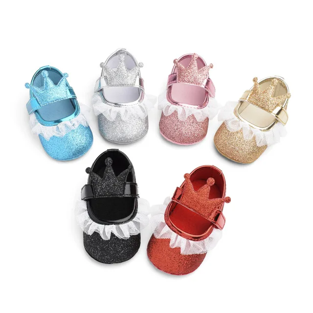 

Wholesale 2021 new design fancy luxury princess newborn babies girls wears dress lighting glitter shoes for wedding and dancing, Red, blue, black, gold, silver, pink