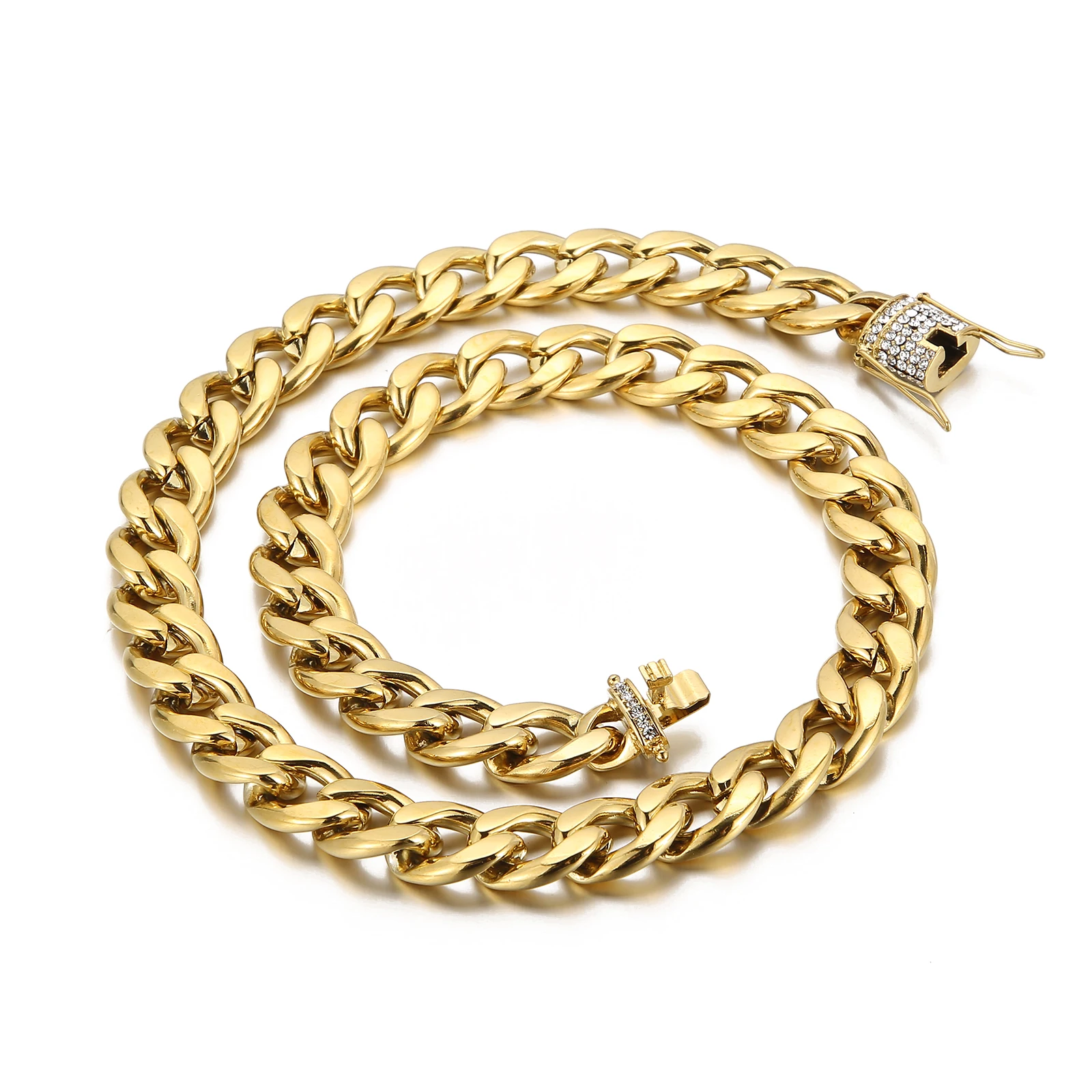 

KALEN Hiphop Luxury Cuban Chain Men 18K Gold Plating Zircon Lock Stainless Steel Jewelry Necklace