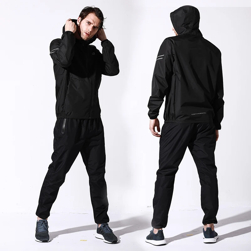 

Reflective Stripe Front zipper Sauna Jacket and Pants Men Weight Loss Anti Rip Workout Full Jacket Sweat Suit