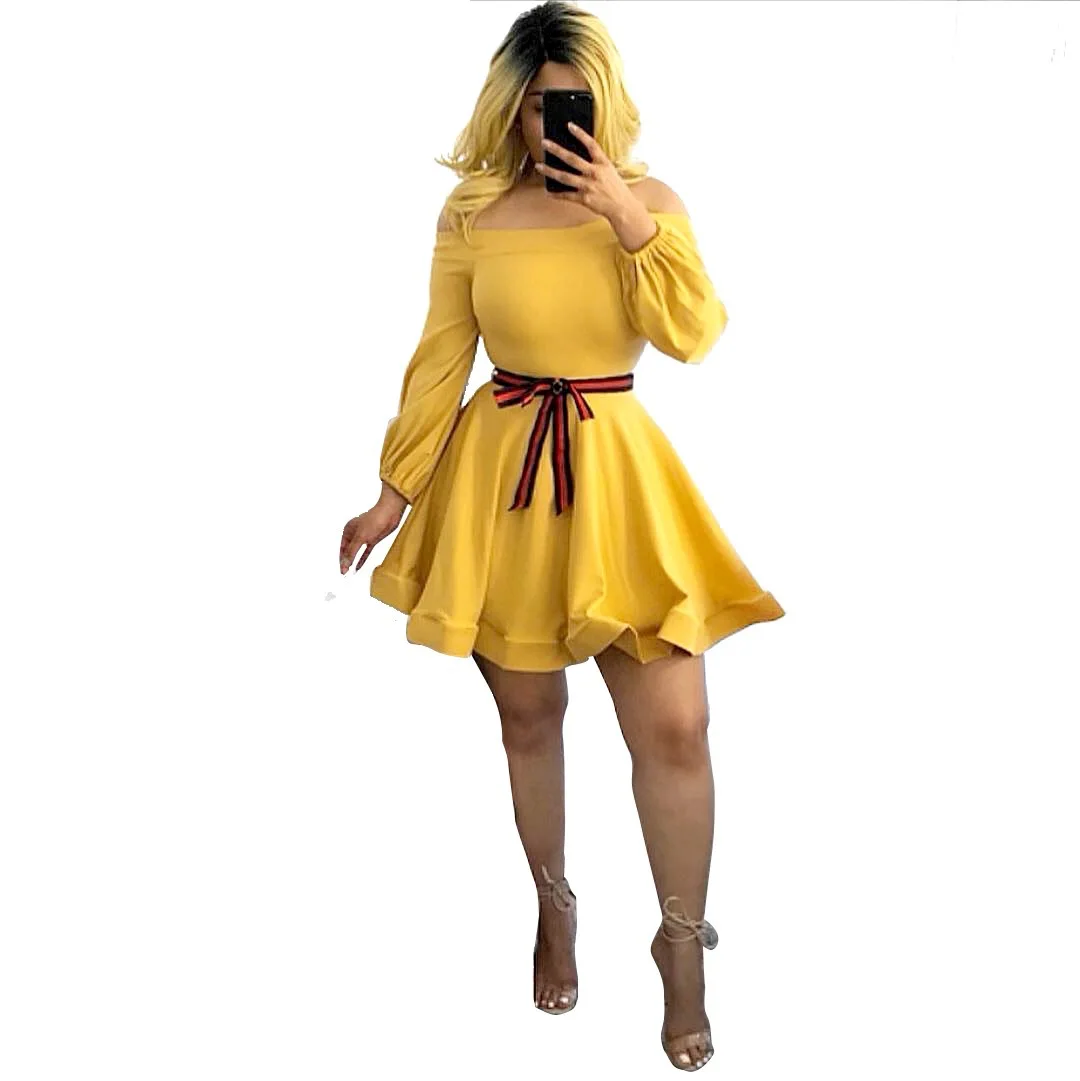 

2020 Hot selling Women sexy off shoulder long sleeve fashion ladies casual dresses