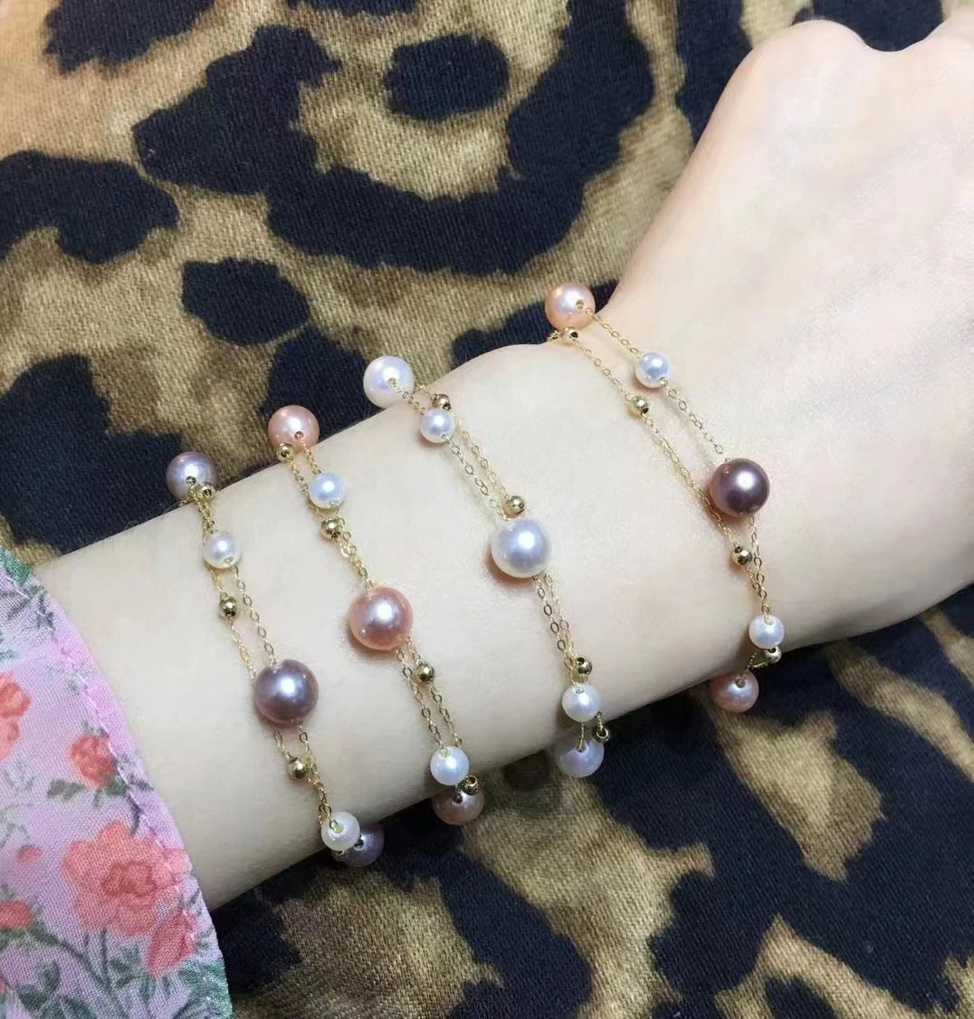 

Fine Jewelry Bracelet Bead 18k Real Solid Gold Pearls Colorful Freshwater Pearl Jewelry DIY Making